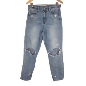 American Eagle Baggy Mom Jeans Women’s Distressed High Rise Sz 8 Regular Blue